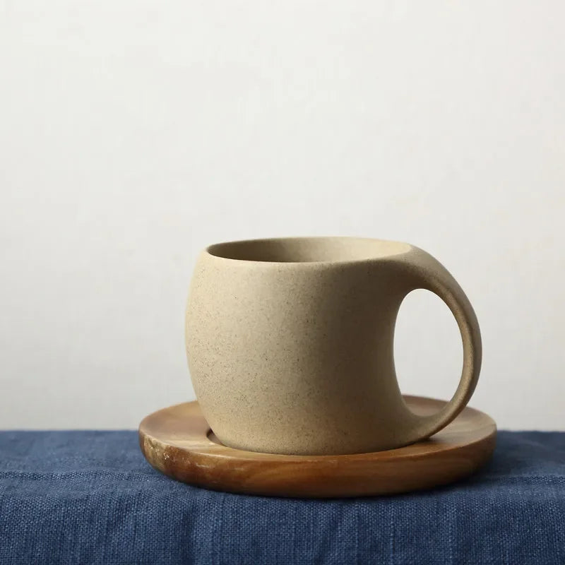 Tasse à Café en Poterie avec Soucoupe Design Simple