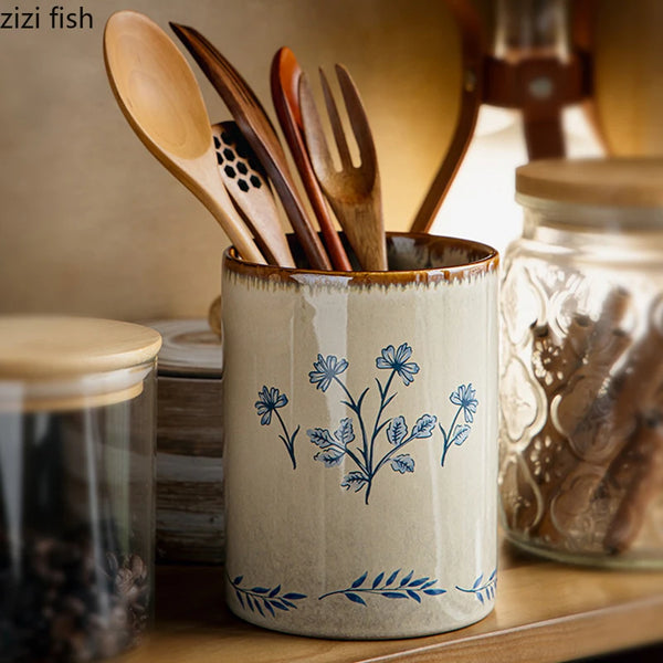 Pot à Ustensiles en Céramique Vintage - Rangement Cuisine
