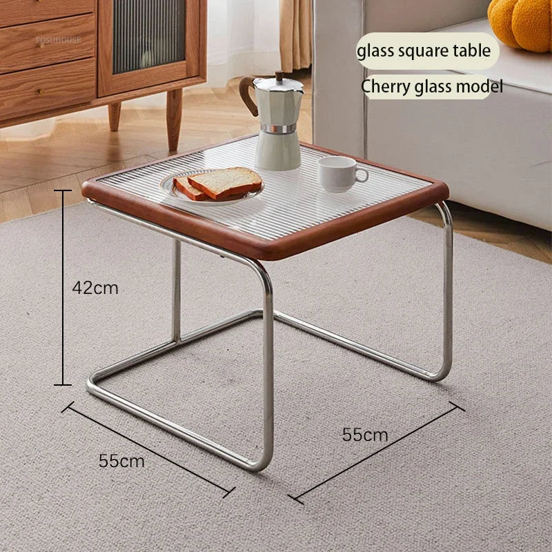 Table Basse Verre et Inox - Style Japonais Rétro