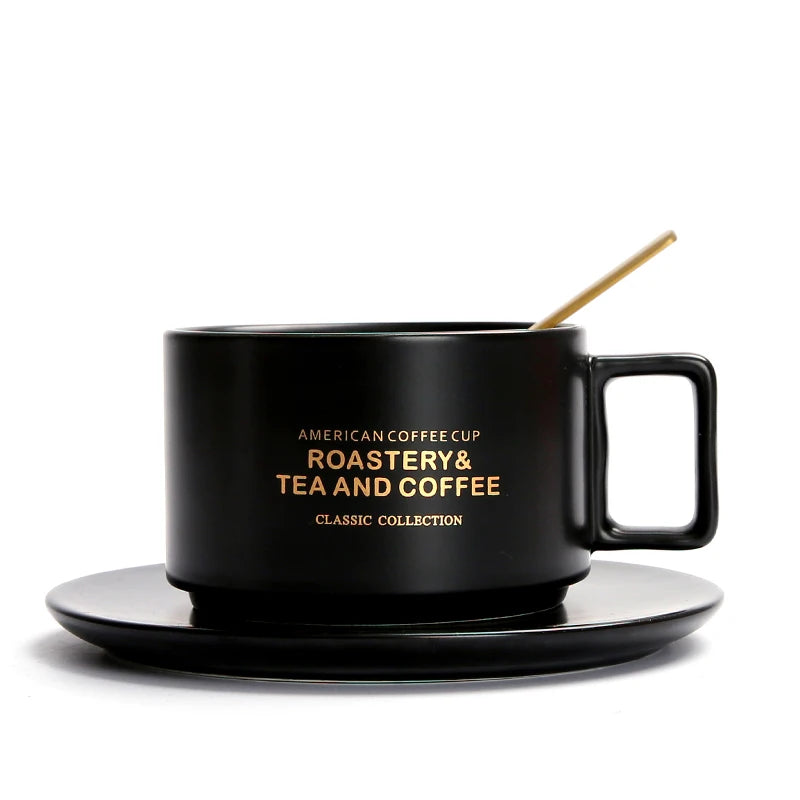 Tasse en Céramique avec Cuillère et Soucoupe Lettre Dorée 300ml