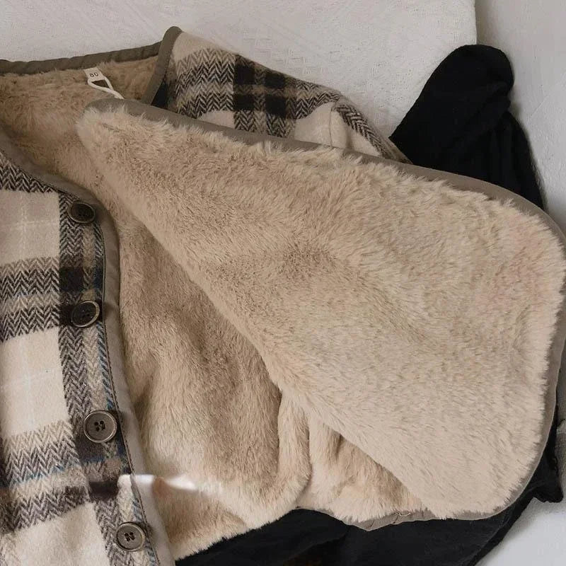 Manteau Enfant en Laine à Carreaux Peluche