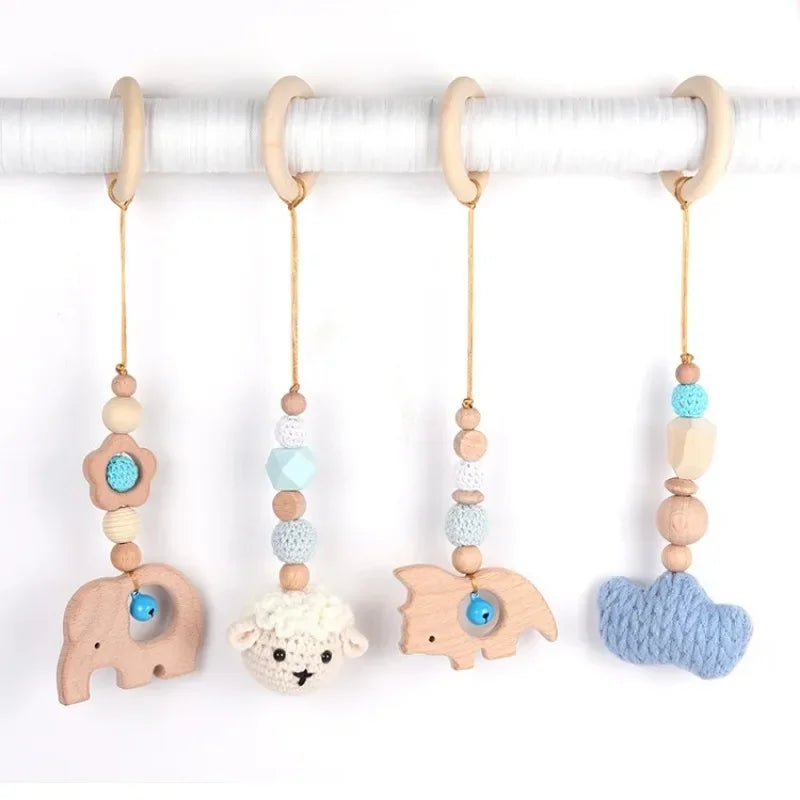 Lot de 4 Jouets en Bois pour Portique d'Éveil