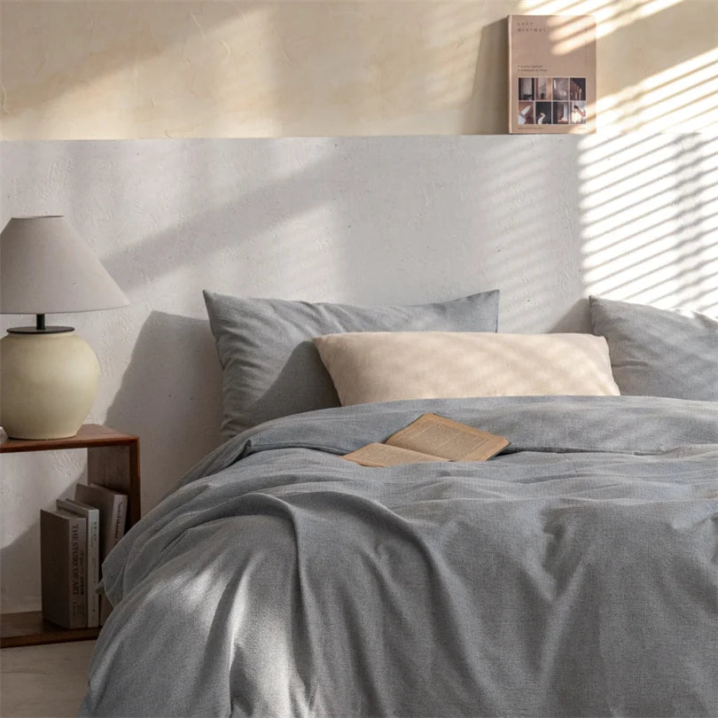 Parure de Lit en Lin Lavé 100% Naturel - Housse de Couette et Taies