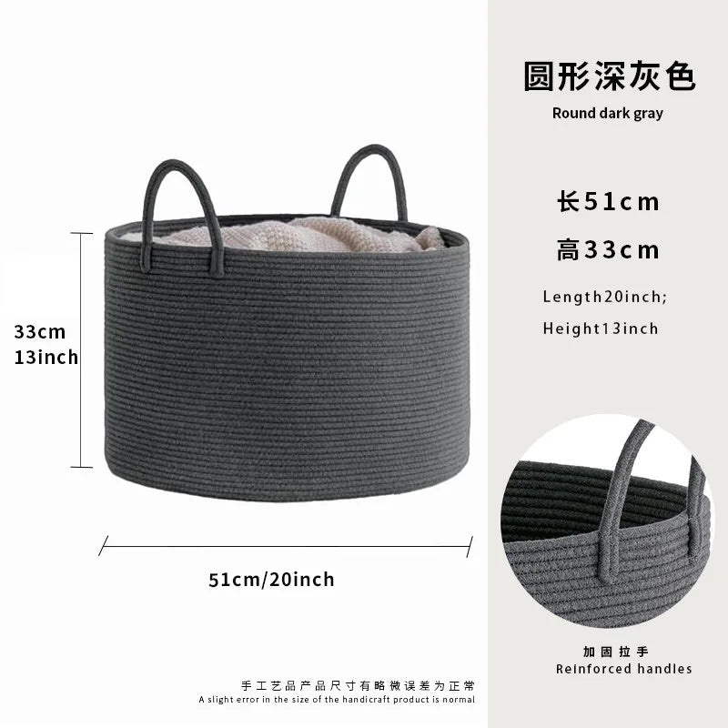 Grand Panier à Linge en Corde de Coton Tressée Main