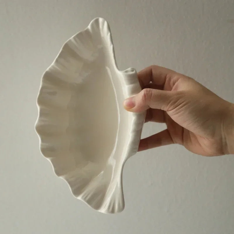 Assiette Céramique Forme Coquillage Crème Rétro