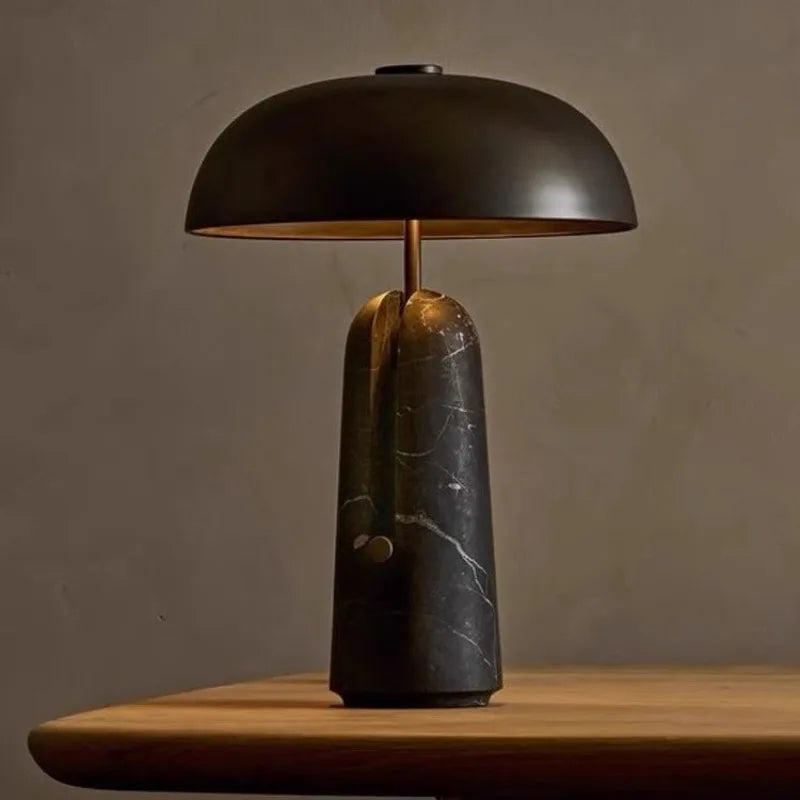 Lampe de Table Champignon en Travertin Style Wabi-Sabi