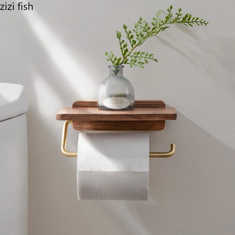 Porte-Essuie-Tout Mural en Bois et Acier Inoxydable