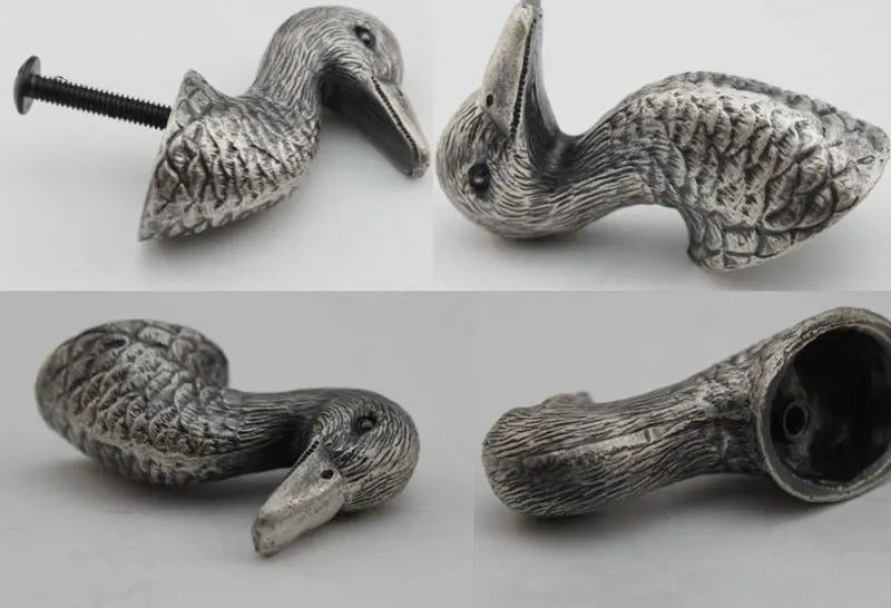 Poignée de Meuble Argent Antique Forme Canard