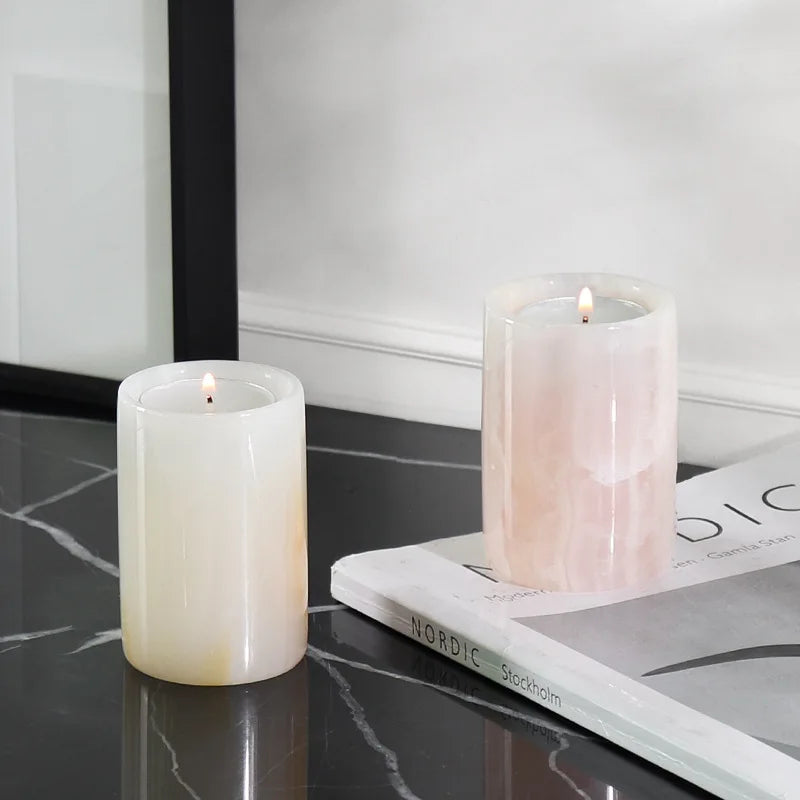 Petit Bougeoir en Marbre Onyx - Format Coupe