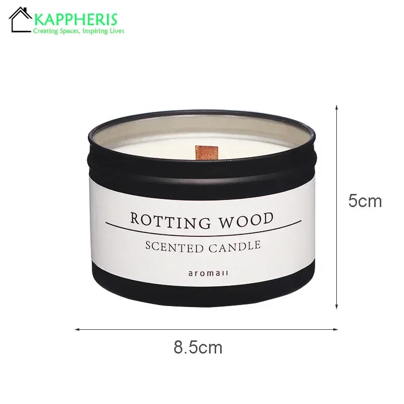 Bougie Parfumée Boîte Métal Noire Mèche Bois