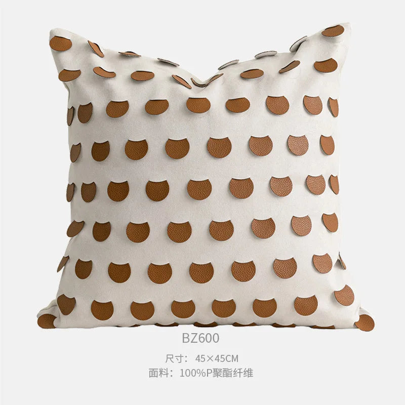 Housse de Coussin Orange Jacquard Motif Demi-Cercle
