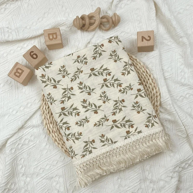 Couverture Bébé en Mousseline de Coton à Pompons