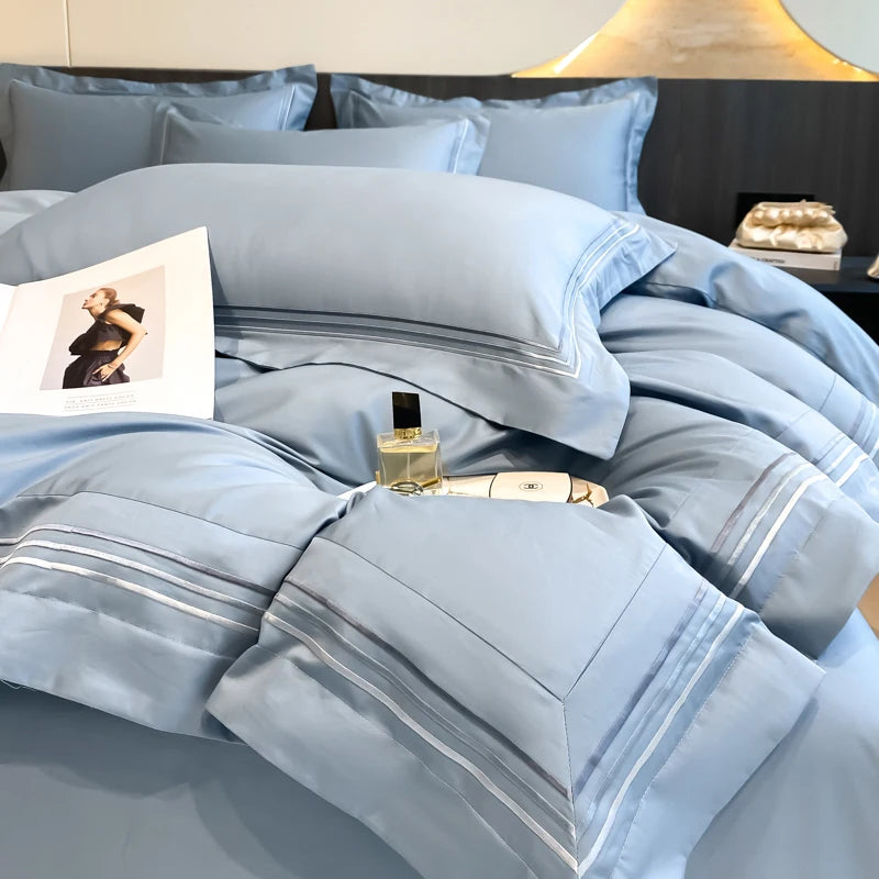 Parure de Lit Coton Luxe Style Hôtelier Brodée
