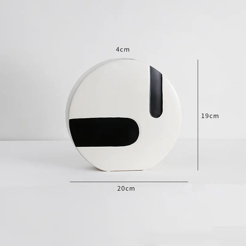 Vase Céramique Rayures Noir et Blanc pour Fleurs