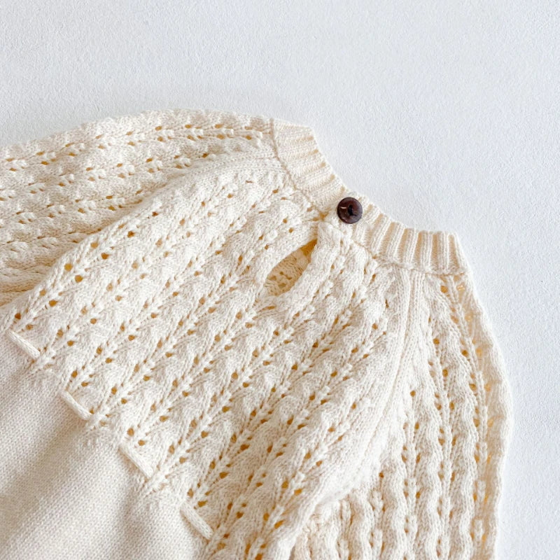 Barboteuse Fille Tricot Ajouré Manches Longues