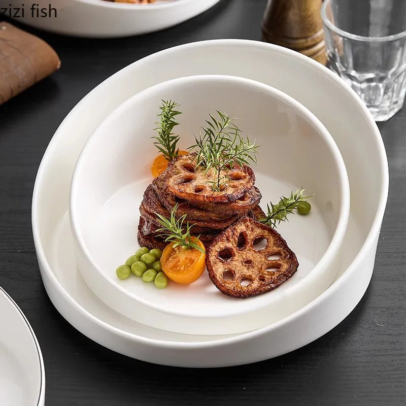 Assiette en Céramique Blanche pour Salade et Dim Sum