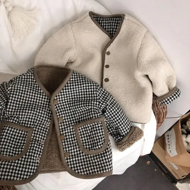 Veste Enfant Réversible Chaude à Carreaux