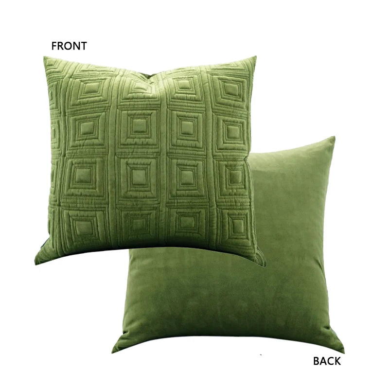 Housse de Coussin Matelassée 3D Motif Géométrique Vert Pistache