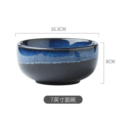 Service de Vaisselle Céramique Bleu Effet Flammé Style Japonais