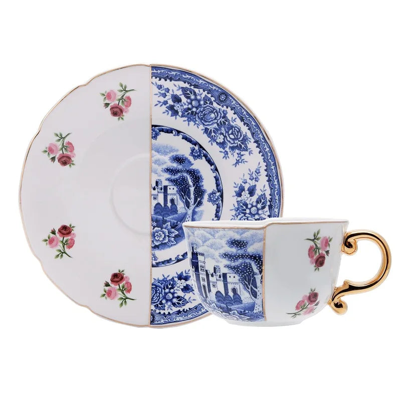 Duo de Tasses à Café Rétro Européennes avec Soucoupes
