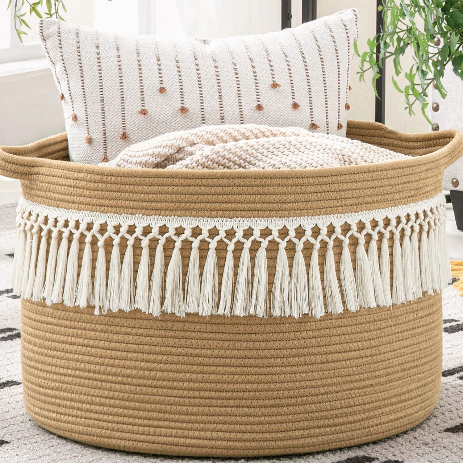 Grand Panier en Corde de Coton Tressée pour Rangement