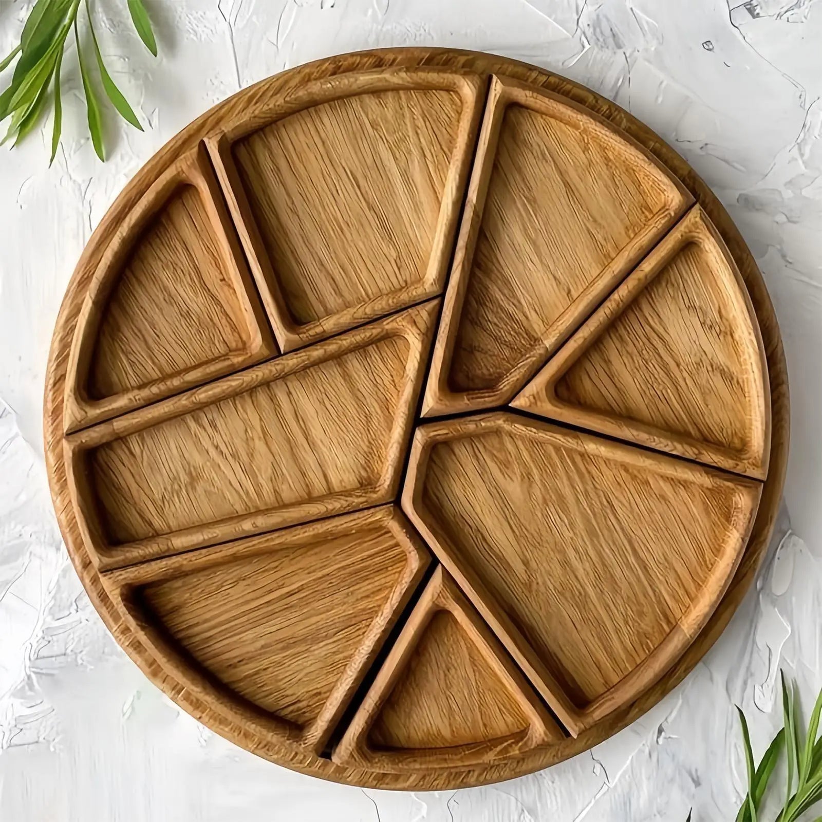 Plateau de Service en Bois Naturel 8 Compartiments Amovibles