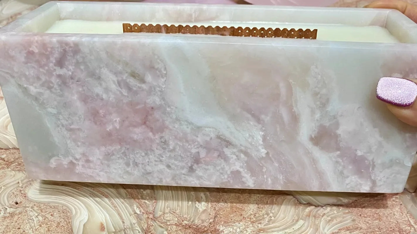 Bougeoir Rectangulaire en Marbre Rose - Fait Main