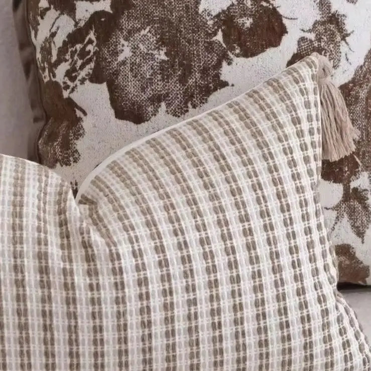Housse de Coussin Rayée Texturée - Style Farmhouse Bohème
