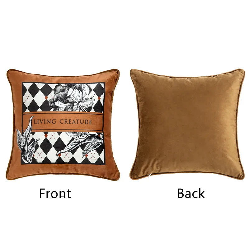 Housse de Coussin Florale en Velours - Style Rétro Noir et Blanc