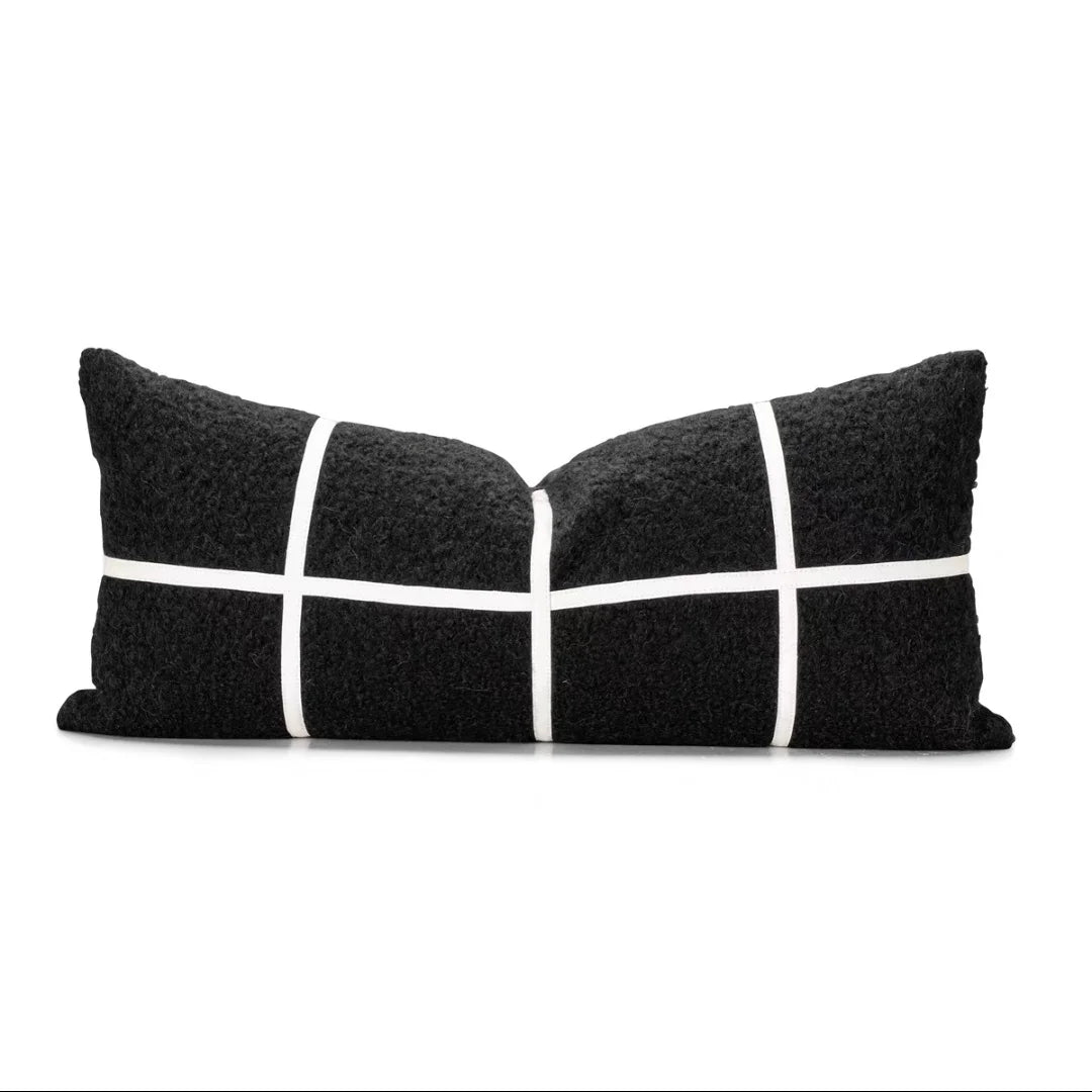 Housse de Coussin Daim Motif Géométrique Noir et Blanc