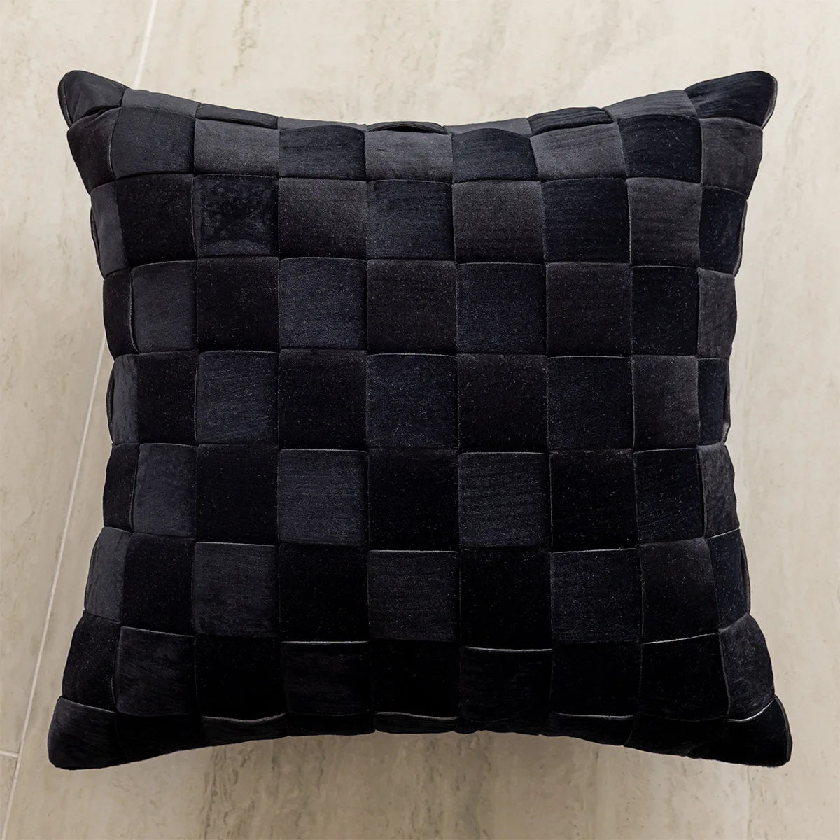 Housse de Coussin Cuir Tissé Brun Maillard Style Boho Vintage