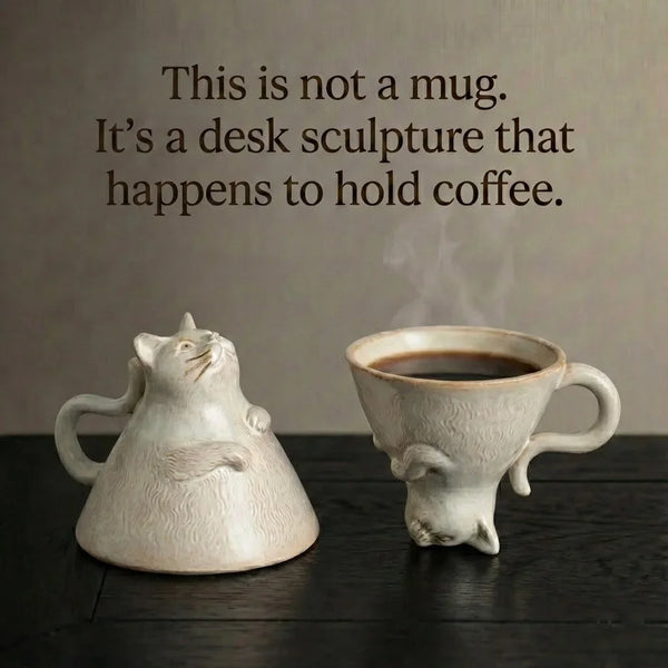 Tasse Sculpture Chat en Céramique Design Réversible