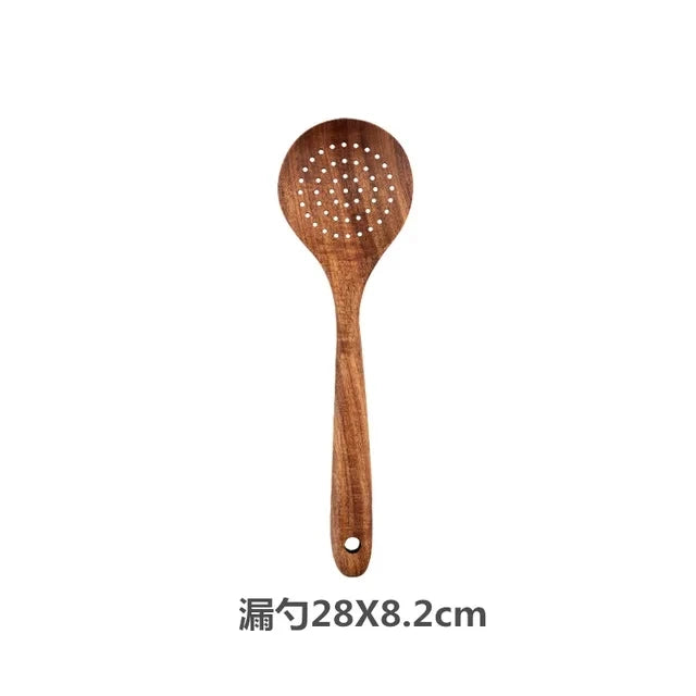 Set d'Ustensiles de Cuisine en Bois de Teck Naturel Thaïlandais