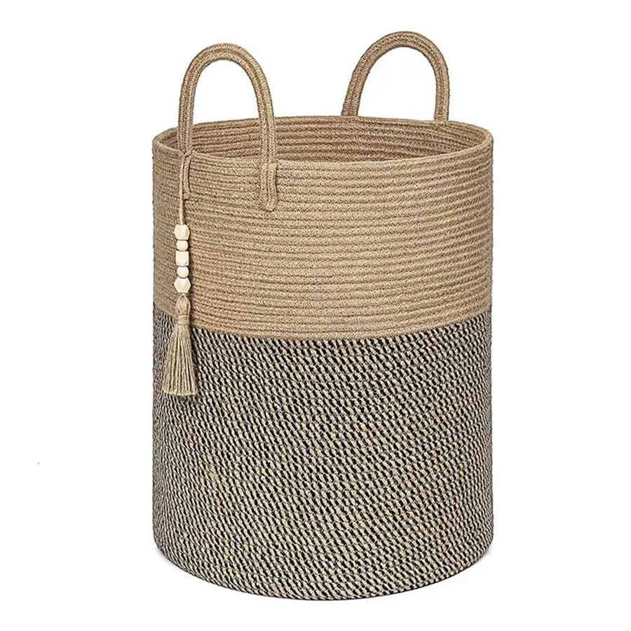 Grand Panier à Linge Haut Tressé avec Poignées Pliable