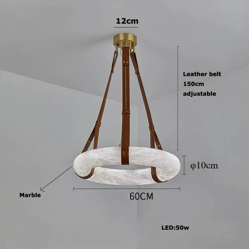 Suspension Ronde Cuir et Cuivre Marbre Espagnol Haut de Gamme