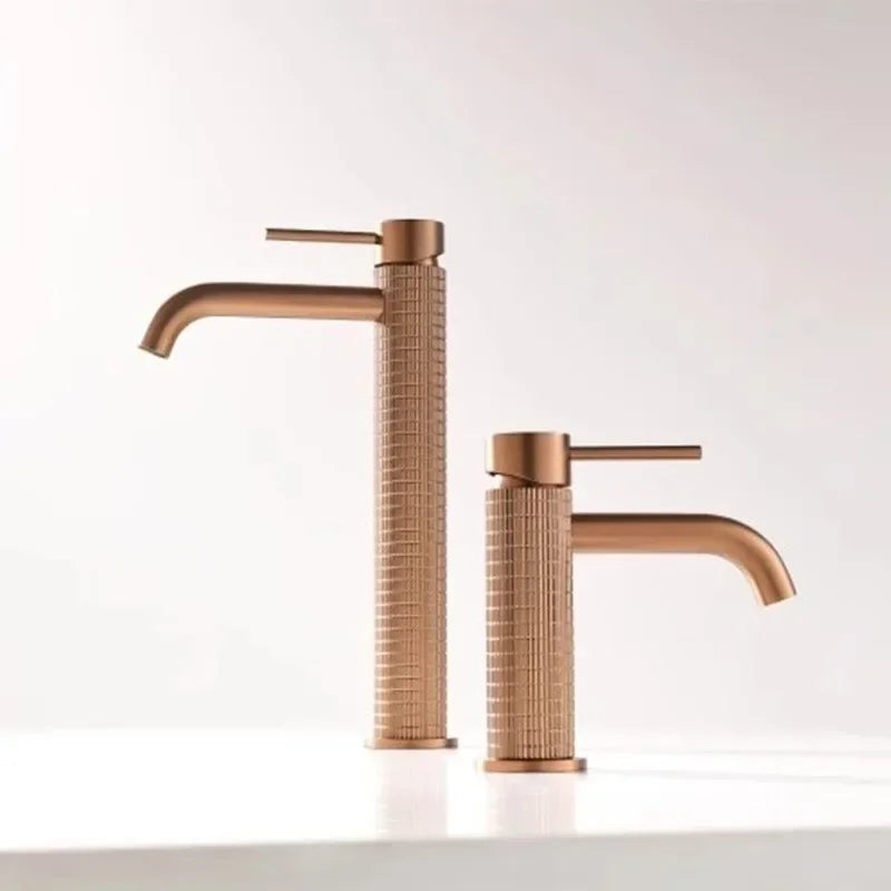 Robinet de Lavabo Or Rose Brossé Sculpté Artisanal