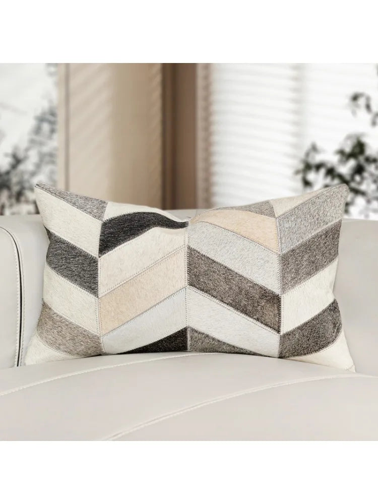 Housse de Coussin Lombaire Gris et Blanc Effet Peau de Vache
