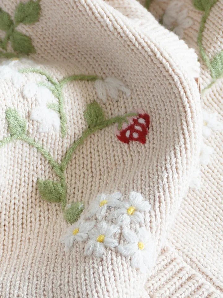 Cardigan Fille Brodé Motif Champignon