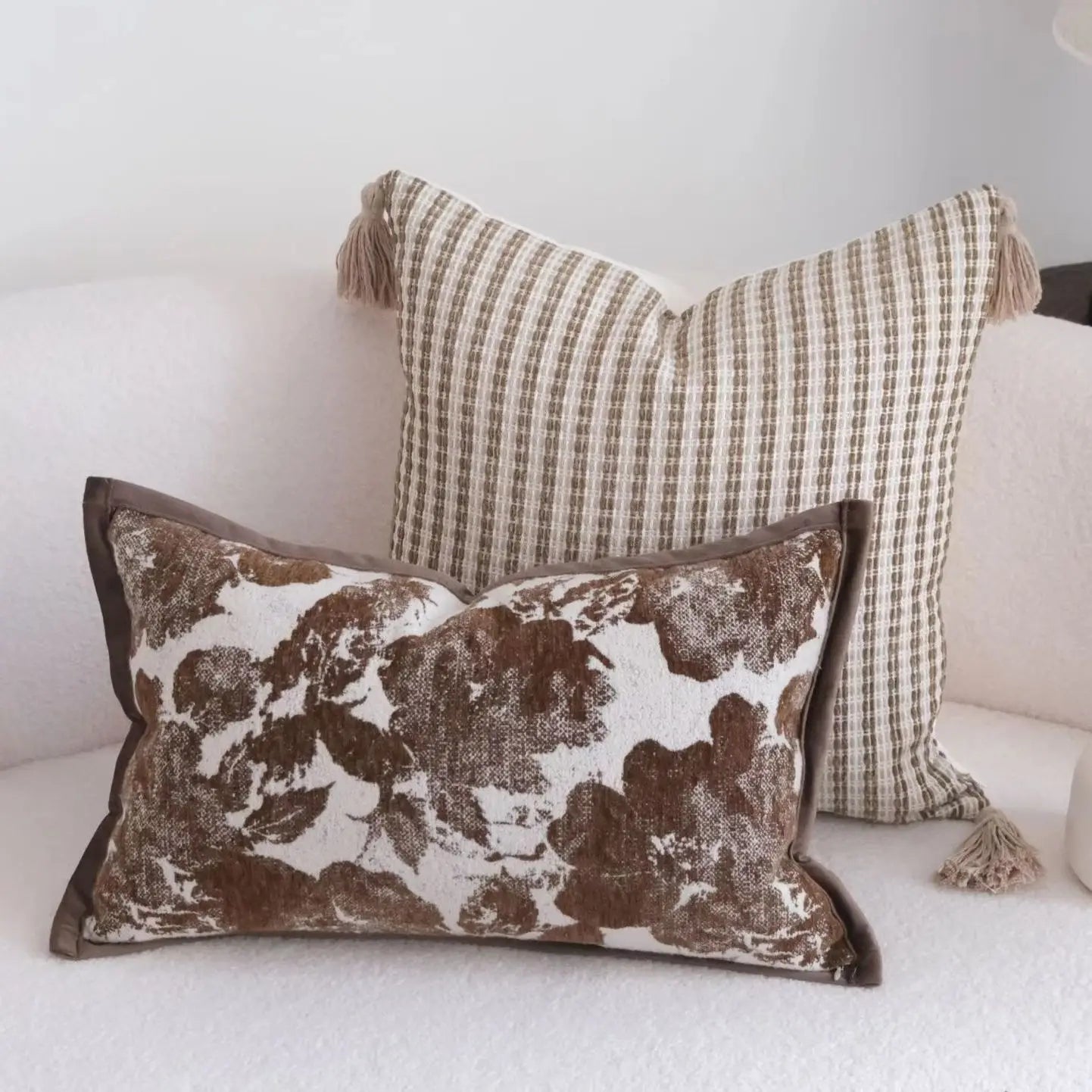 Housse de Coussin Rayée Texturée - Style Farmhouse Bohème