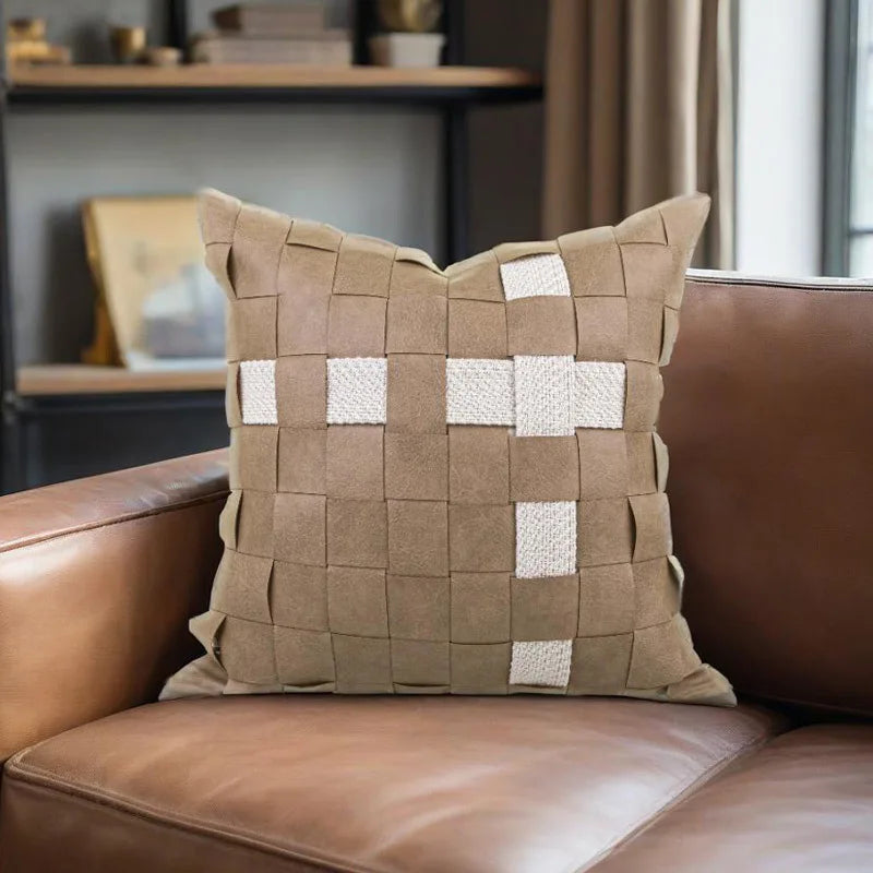 Housse de Coussin Caramel Tissée Chaîne Format Lombaire