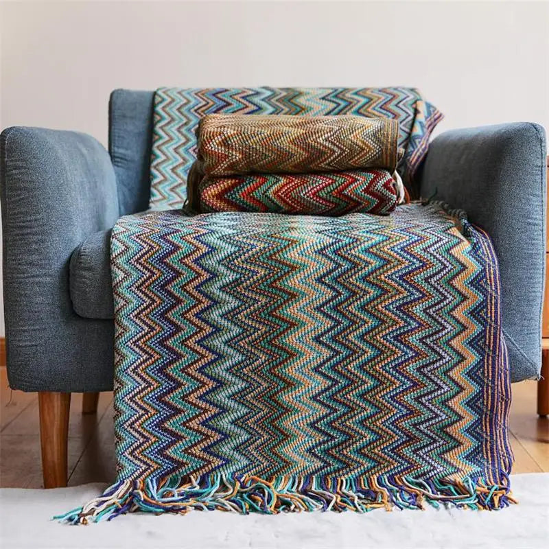 Hand-Knitted Blanket – Bohemian Tassel Throw