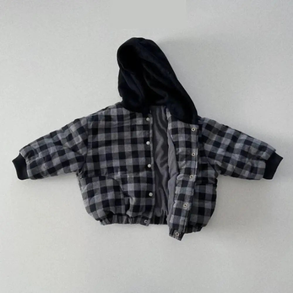 Manteau Enfant à Capuche Motif Carreaux