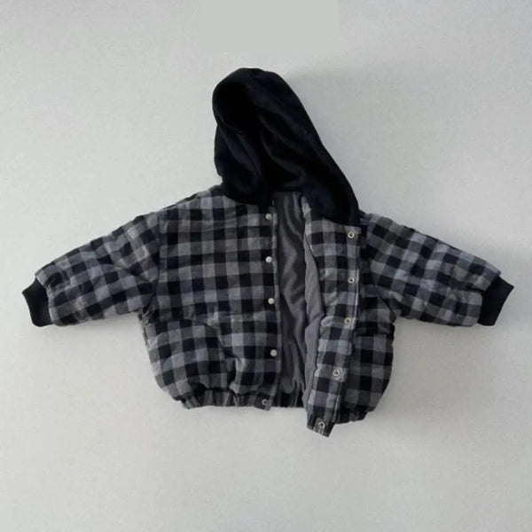 Manteau Enfant à Capuche Motif Carreaux