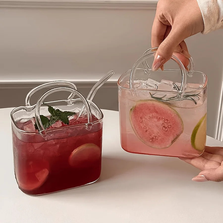 Verre Forme Sac à Main avec Paille Optionnelle