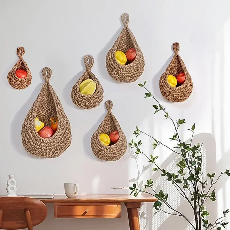 Panier Mural Suspendu Tressé pour Fruits et Légumes