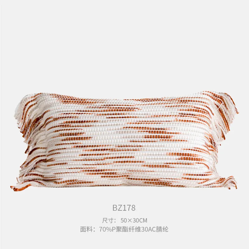 Housse de Coussin Orange Jacquard Motif Demi-Cercle