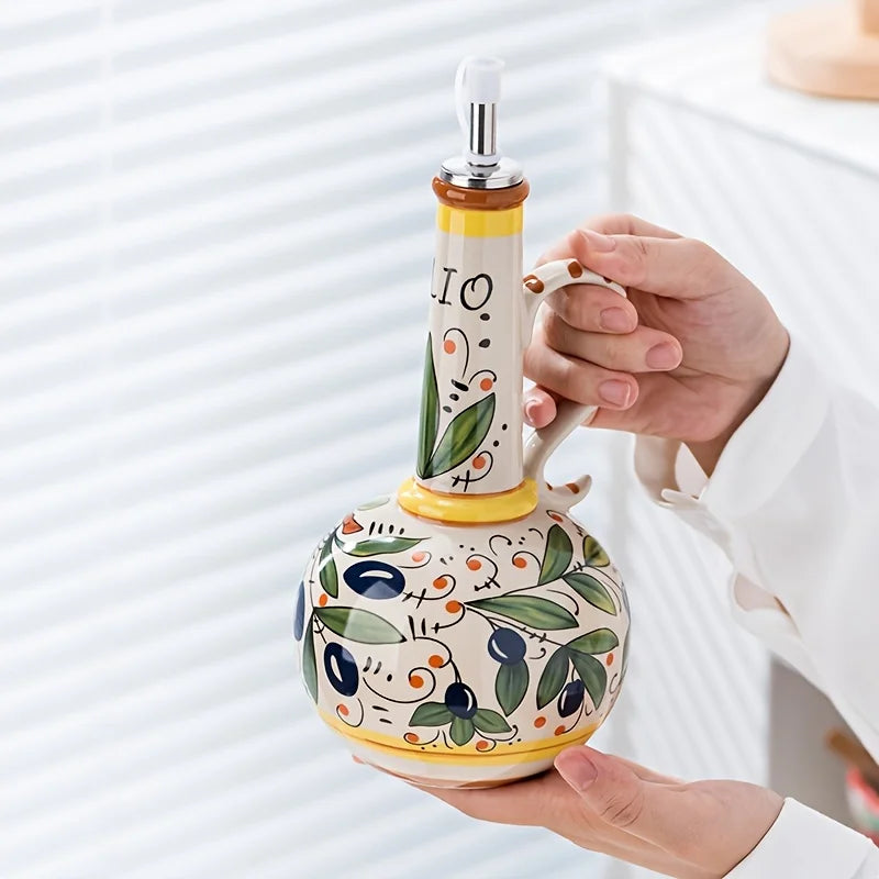 Distributeur d'Huile d'Olive en Céramique Gaufrée
