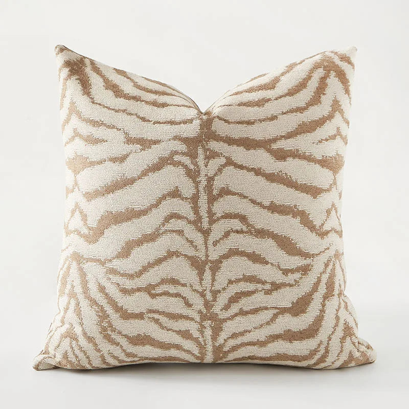 Housse de Coussin Jacquard Géométrique Gris Avoine Luxe Minimaliste