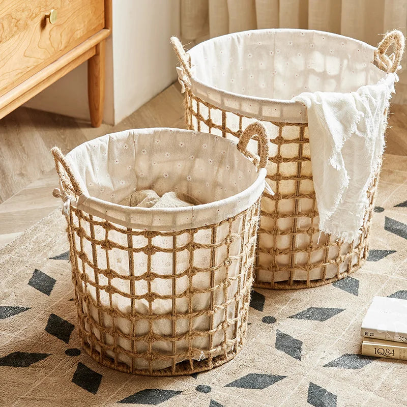Panier à Linge Tressé Coton et Lin Respirant