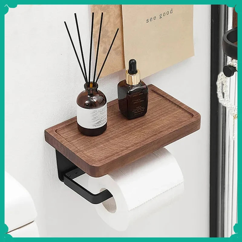 Porte-Papier Toilette Mural avec Étagère - Noir Mat